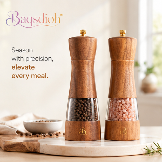 Baqsdioh™ Acacia Wood Salt & Pepper Grinder Set with Adjustable Ceramic Core