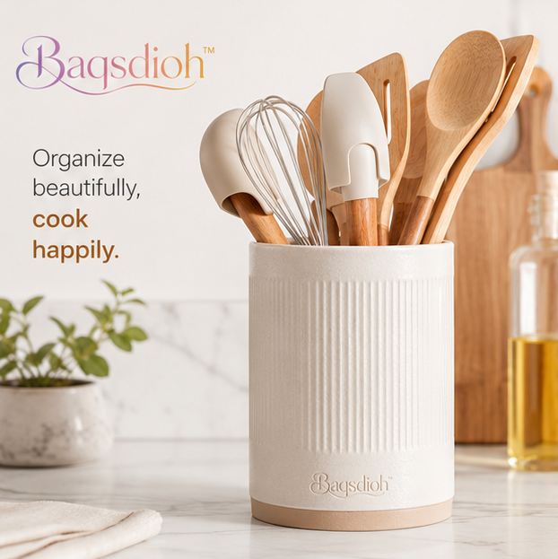 Baqsdioh™ Scandinavian Ceramic Utensil Holder Crock for Modern Kitchen Counter