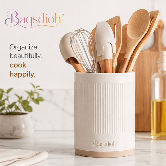Baqsdioh™ Scandinavian Ceramic Utensil Holder Crock for Modern Kitchen Counter